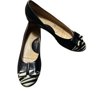 Sesto Meucci Shoes 11N Black Suede Bow Leather Italy Low Block Heel Round